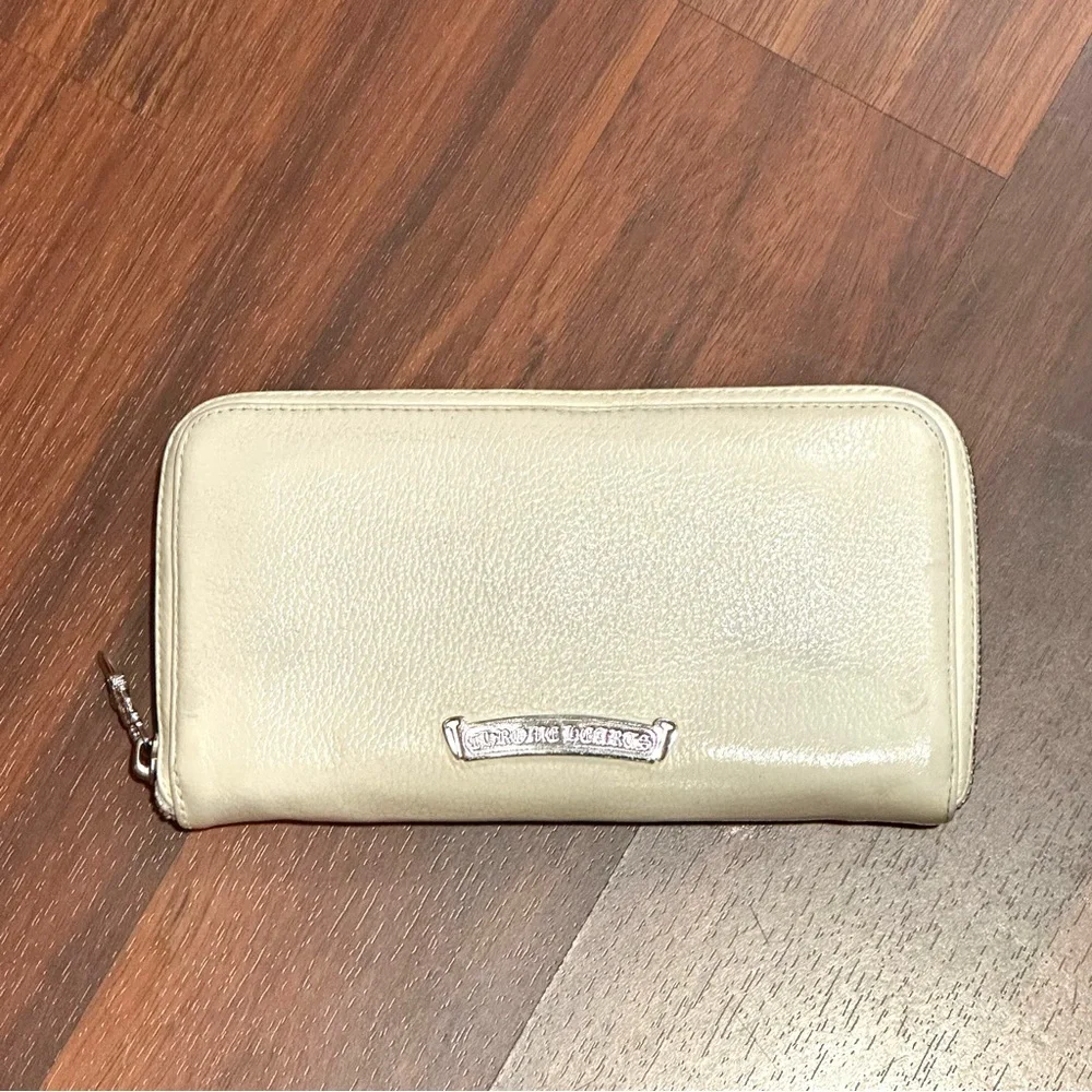 Chrome Hearts Fillingly Cross Leather Long Wallet White Silver Hardware OOAK